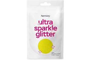 Hemway Premium Ultra Sparkle Glitter Multi Purpose Metallic Flake for Arts Crafts Nails Cosmetics Resin Festival Face - Fluorescent Yellow - Microfine (1/256" 0.004" 0.1mm) 10g / 0.35oz SAMPLE