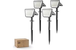 Philips Lot de 4 Projecteurs Spots Lampes Solaires d'Extérieur Étanches, 28 LED 7500K, Éclairage Paysager pour Jardin, Allée et Pelouse, Fonction Crépuscule à l'Aube