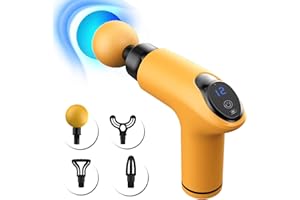 FAYHIJUN Massage Gun Percussion Muscle Massage Gun for Athletes Super Quiet Portable Electric Sport Deep Tissue Massager Handheld with 4 Massage Heads LCD Touch Screen (Yellow-12 Speeds)