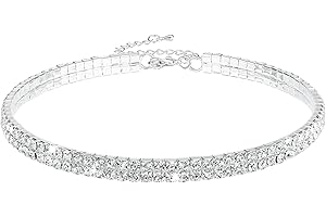 YOLEV Gargantilla de Diamantes de Imitación de 2 Filas Collar de Diamantes de Plata Choker de Cristal Brillante Joyería Fiesta Accesorios de Graduación Gargantillas Mujer y Niñas