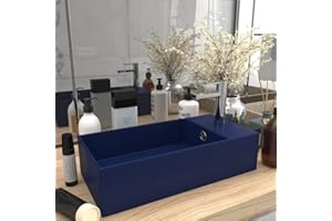 HOMIUSE 48x25x15 cm Lavabo Colgante con Rebosadero Azul Oscuro Mate Lavabo Baño Lavabo de Lujo Rectangular Cerámica Lavabo Sobre Encimera Lavamanos Baño Lavabo Piedra Lavabo Suspendido