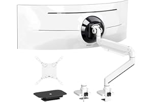 ‎PUTORSEN PUTORSEN Uchwyt stołowy do monitora 17"-57", płaski i zakrzywiony ekran, do telewizorów i monitorów do 27 kg, aluminiowy uchwyt ze sprężyną gazową, płyta wzmacniająca, VESA Max do 200 x