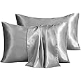 T Tersely Satin Pillowcase, T Tersely 2 Pack 20"x 30" Silk Satin Pillowcases for Hair and Skin Queen Size Pillow Case with Envelope Closure (50x75cm, Silver Gray)