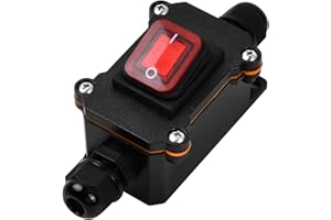 HOAAIGO Interruptor en Línea Impermeable, Interruptor Pulsador para Máquinas AC 220V/DC 12-24V 30A, On/Off Rocker Switch DPST 4 Pines, Interruptor Basculante de Encendido/Apagado para Uso Exterior (AC220V)