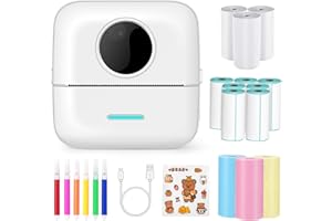 Carseatty Mini Photo Printer, Wireless Sticker Printer Bluetooth Pocket Inkless Thermal Printer Mini Photo Printer for Printing Logo, Notes, Journal, List, Memo (including 13rolls printing paper)