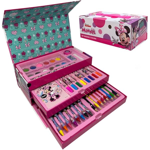 Set De Papeterie Inspiré De Minnie - Rose - 22 X 14 X 0,5 Cm - Comprend Des Crayons De Couleur, Un Stylo Multicolore, Une Règle, Une Trousse Et Bien D'autres Choses