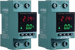 JOYELEC 2 pièces Protettore di sovratensione e sottotensione，Stabilizzatore di Tensione,Dispositivo AC230V protezione da sovratensione Relè di ripristino regolabile Voltmetro 63A Protezione sovracorrente