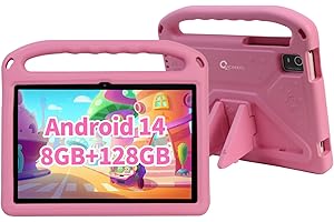 CWOWDEFU Kids Tablet,10-inch Android 14 Tablet for Kids with Protective Case,Kids Pad has 8 GB RAM,128 GB ROM (up to 1 TB usable), WiFi 6, Bluetooth 5.0, 6000 mAh (Pink)
