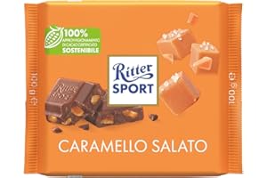 Ritter Sport Caramello Salato, Tavoletta di Cioccolato al Latte con Burro e Caramello Salato Croccante in Pezzi, Cacao 100% Certificato Sostenibile, 100 g