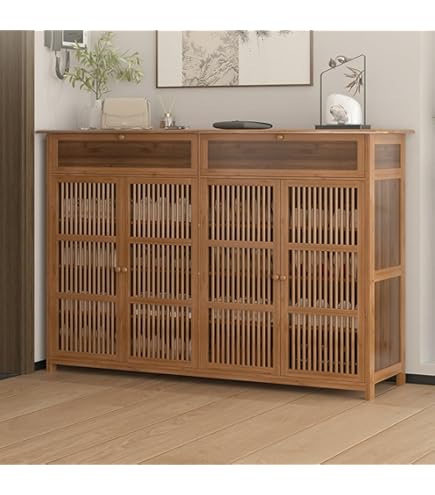 Armadio Scarpe In Bambù 7 Ripiani Con Porte Trasparenti - 80cm Capiente E Pieghevole - Foto 9