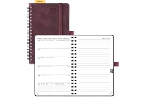 POPRUN Agenda De poche 2025 2026 A6 Semainier et Carnet de Notes D'Août 2025 à Déc 2026 Scolaire Petit Format 16 x 10,5 cm - Couverture Souple à Spirale, Papier 80g/m², Règle signet, Bordeaux