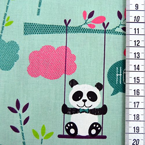 Baumwoll-Kinder-Stoff „Hey Panda“ bunt auf mint / sehr hochwertig / Meterware ab 50cm / FX-2-812 - 3
