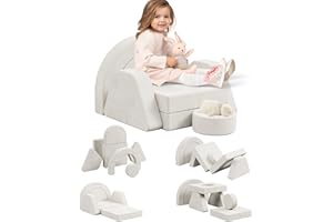 Hironpal Modular Kids Play Couch for Toddlers Convertible Sofa with Soft Cushions Non Toxic Building Forts DIY Children Indoor Sectional Couch for Boys Girls Playroom (Beige, Single)