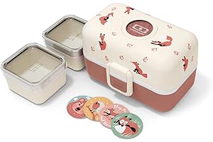 monbento - Fiambrera Infantil MB Tresor Fox - Zorro - Lonchera para Niños 3 Compartimientos - Caja de Merienda - Ideal Escuela/Parque - Sin BPA - Segura y Duradera - Rosa