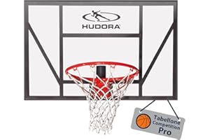 HUDORA Tavola da basket Competition Pro – Cestino da basket con anello scuro a molla per montaggio a parete per bambini e adulti – Outdoor Basketball Board con pannello posteriore trasparente per il