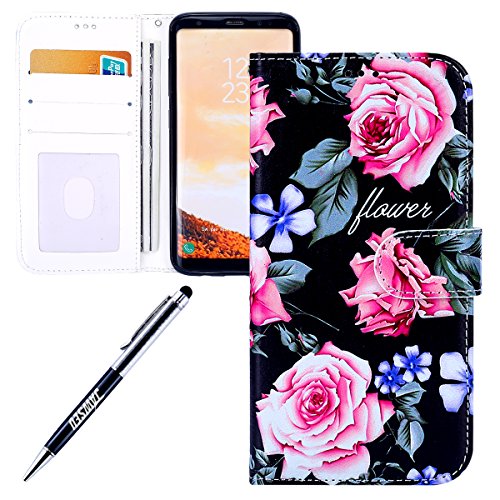 Samsung Galaxy S8 plus case,Samsung Galaxy S8 plus Flip Wallet Case,JAWSEU Premium Flower Animal Cartoon Pattern PU Leather Wallet Case Cover Pouch Magnetic Closure with Card Slots for Samsung Galaxy S8 plus,Kickstand,Credit Card Holder,Book Style Flip Wallet - Peony flowers