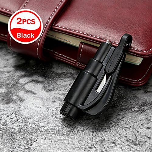 LJNH 2 Pack Car Emergency Escape Window Break Hammer Safety Seat Belt Cutter Tool Keychain (black)