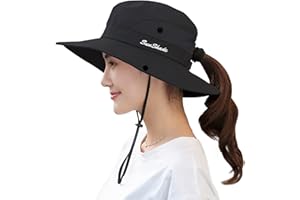 Muryobao Chapeau de Poney pour Femme Protection UV d'été Pliable Large Bord Boonie Chapeaux pour la Plage, Le Safari, la pêche