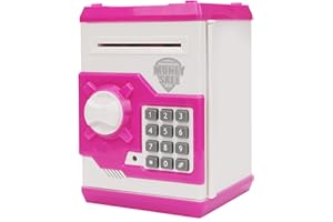Revanom Electronic Piggy Bank, Mini ATM Password Money Bank Cash Coins Saving Box for Kids, Cartoon Safe Bank Box Perfect Toy Gifts for Boys Girls (White Pink)
