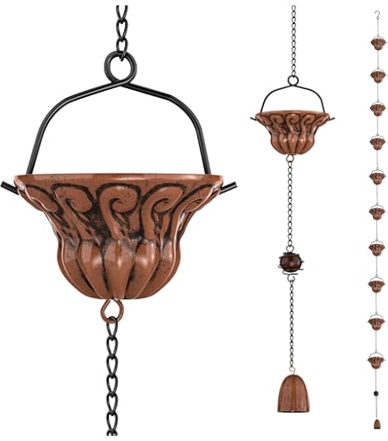 Chaîne Décorative Lotus Anti-Pluie Pour Gouttière - Déviation D'Eau Zinc Noir - Décoration Jardin, Patio, Cour