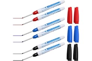 CATELL 6 Piezas Azul, Rojo, Negro Marcador de Carpintero Rotuladores de Agujero Profundo Carpintero para Marcado Permanente para Marcar Lugares de Difícil Acceso o Marque Vidrio, Madera, Azulejo