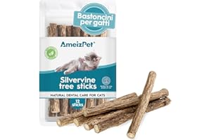 AmeizPet Erba Gatta Secca Per Gatti Pronta, Naturale Bastoncini Matatabi Per Gatti - Bastoncini Da Masticare, Silvervine Pulizia Denti Per Gatti 12 Pcs