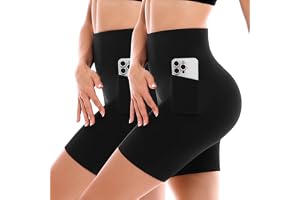 SINOPHANT 2 Pack Cycling Shorts Women with Pockets High Waist Biker Yoga Running Gym Workout Buttery Soft Athletic