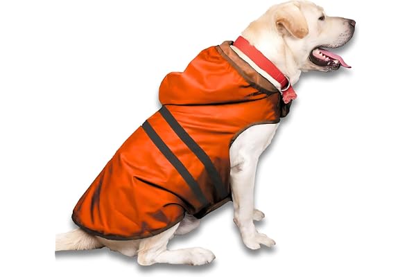 PETS EMPIRE Lightweight Raincoats Jacket for Dogs, Adjustable Hooded Dog Raincoats, Waterproof Rain Coat Slicker Poncho for Dogs (2XL, Neon Orange), Pack of 1
