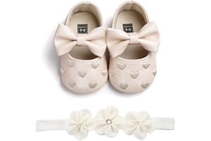EDOTON 2 Pcs Kleinkind Schuhe+ Stirnband, Baby Mädchen Blumen Schuh Anti-Rutsch-Weiche Besondere Anlässe Taufe Hochzeit Party Schuhe