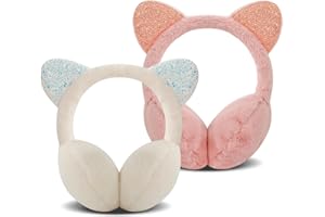 Forreen Nauszniki dla dziewczynek, 2 sztuki nauszników zimowe, ciepłe, sztuczne futrzane, urocze cekiny, ogrzewacze do uszu, odporne na zimno, regulowane, wygodne nauszniki, aby utrzymać uszy w cieple