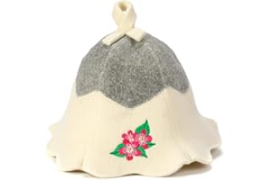 ‎NATURAL TEXTILE Natural Textile Saunahut 'Sauna Flower' White - 100% organische Wollfilzmützen - Schützen Sie Ihren Kopf vor Hitze - Englische Sauna E-Book Handbuch inklusiv - mit Stickerei