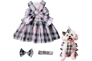 XFSRG Vestiti per Cani Eleganti in Tartan Rosa e Nero con Fiocco Abiti per Cani Matrimonio Pet Clothes di Alta Qualità per Occasioni Speciali per Piccolo Medio Grande (L)