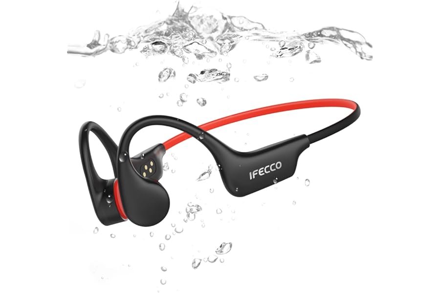 IFECCO Bone Conduction Headphones Swimming, IP68 Waterproof Swimming Earphones, Bluetooth 6.0, Underwater Headphones with 8G MP3 Player, Wireless Earphones for Swimming, Running, Surfing, Cycling
