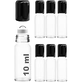 Afracam 10 ml &Ccedil;elik Roll On Şişesi 10 cc Sızdırmaz Siyah Kapaklı Cam Şişe 6 Adet (Şeffaf, 10)