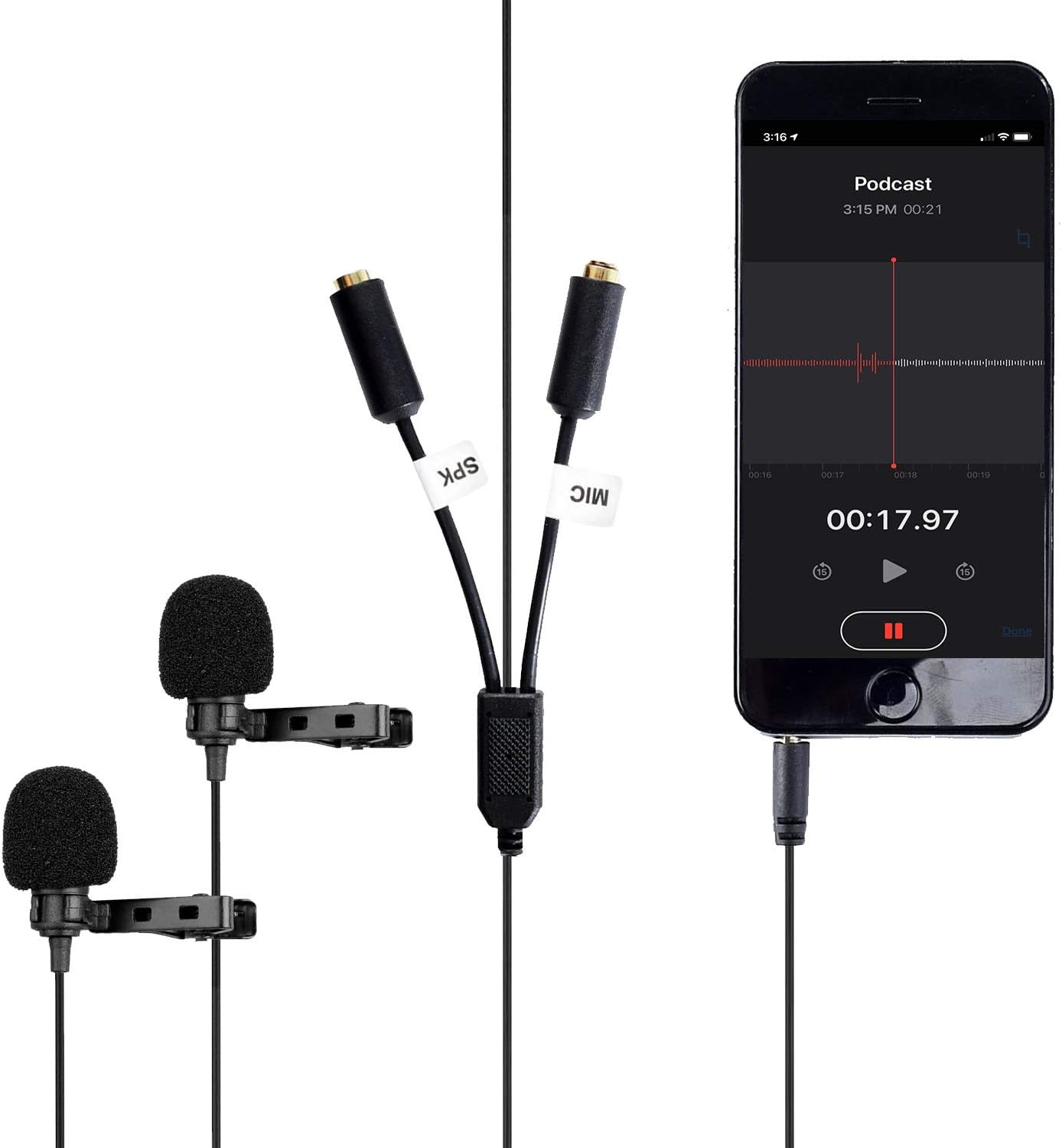 Movo Professional Lavalier Lapel Clip-on Interview Microphone with Secondary Mic & Headphone Monitoring Input for Apple…