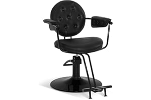 ‎BARBERPUB Barberpub Friseurstuhl mit Hydraulikpumpe 360° Drehbar, Friseureinrichtung Barber Chair Höhenverstellbar, Barber Stuhl Friseursessel PVC Kunstleder Vintage, 3159 (Schwarz)