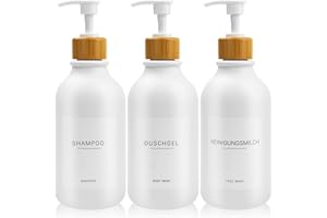 ESDALLINA 3 dozowniki mydła 500 ml z 22 białymi etykietami, dozownik balsamu z tworzywa sztucznego PET, pusta butelka, nadaje się do łazienki (kolor biały)