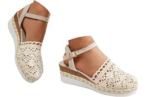 VBEDKDEB Keilabsatz Schuhe Damen Elegant Leder Bequeme Espadrilles Vorne Geschlossen Rutschfeste Elastisch Slingback Sandalen 2025 Sommer Lässige Urlaub Reise Sandaletten mit Riemchen