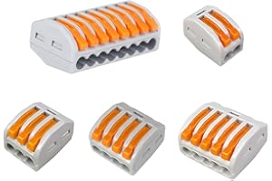 Aiqeer 40 Pièces Levier-Écrou Fil Connecteurs Set, Conducteur Compact Fils Connecteurs, Compact Connecteur Ressort Bornier (PCT-212/213/214/215/218)