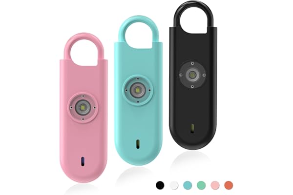 Fauxomor Alarme Personnelle Anti Agression 3 Pack-140 DB Porte-Clé Alarme avec Flash LED et Avertisseur de Batterie Faible, Kit d'Auto-Défense pour Femmes, Enfants et Seniors(Rose+Bleu+Noir)