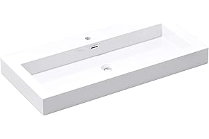 doporro Lavabo suspendido o Lavabo sobre encimera blanco cuadrangular para lavamanos Colossum818 de 100cm de ancho Lavabo de mármol mineral fundido