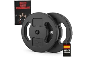 HUNGCEED Discos pesas 30 mm con asas ergonómicas – Vinilo antigolpes y silencioso – 2,5/5 / 10 kg – Compatibles con barra estándar y mancuernas 30 mm – Fuerza en casa y gimnasio