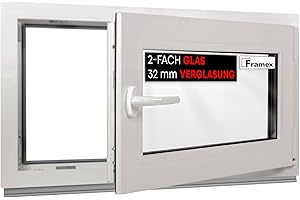 Framex Kellerfenster Fenster Kunststofffenster Weiß Breite x Höhe 100 x 40 cm (1000 x 400 mm) 2-fach (32 mm) Dreh Kipp DIN Rechts - Premium - Alle Größen