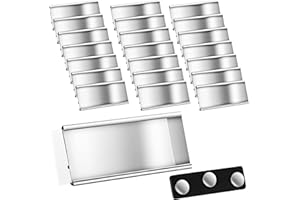 FACCITO Targhette Magnetiche in Alluminio Badge per Nomi con Doppio Magnete Portanome Magnetico con Slot per Carta Cartellino Identificativo Anodizzato Trasparente, 72 x 32 mm, Argento (20)