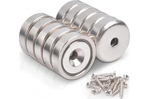 MAGXCENE Imanes Neodimio 6 KG Fuerza 16 X 5 mm con Agujero y cápsula, Tornillos y Cojines de Acero, Iman Potente para Cocina Oficina Nevera Industria Ciencia (16 X 5 mm-10 pcs)