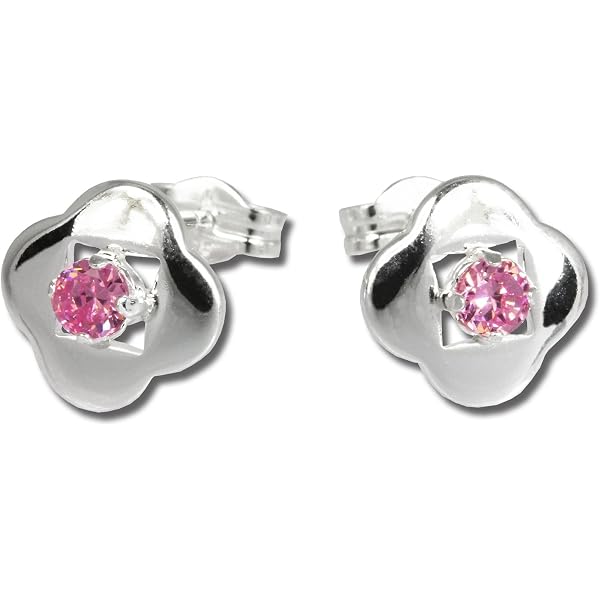 Silberdream Orecchini 4Mm Donna Argento Punti Quadrato Zirconia Rosa