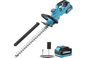 Cortasetos Bateria, LEEIKOO Cortasetos Eléctrico con 4.0Ah Bateria, 180° Ajustable Podadora, 51 cm Longitud Hoja, 16 mm Espacio Entre Dientes, Cubierta Cuchillas para Setos, Ramas, Arbustos, Ramitas