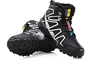 WYUKN Chaussures de Cyclisme VTT, Chaussures de Moto pour Hommes, Tissu Oxford, Chaussures de vélo imperméables, Baskets de randonnée en Plein air, Hiver,Black-44EU