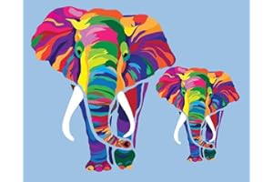 Elftoyer Paint by Numbers for Kids & Adults & Beginner, DIY Canvas Painting Gift Kits for Home Decoration - Colorful Elephants 16 x 20 inch (Without Framed)