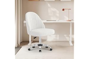 naspaluro Small Swivel Makeup Vanity Chair, Velvet Dressing Table Chairs, White Comfy Desk Chairs for Bedroom/Home Office, Armless Cross Legged Office Chairs with Wheels, Spinning Salon Study Stool